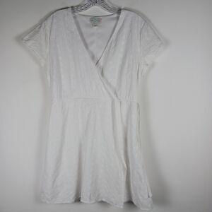 Francesca's Jun + Ivy Dress Women's L White Eyelet Faux Wrap Cap Sleeves Lined